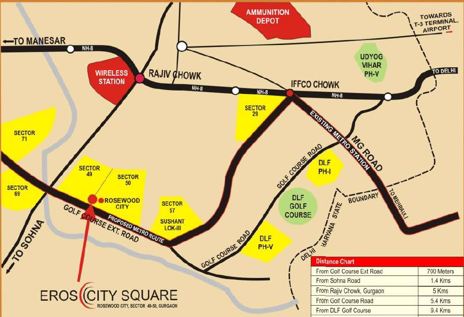 Eros City Square Location Map