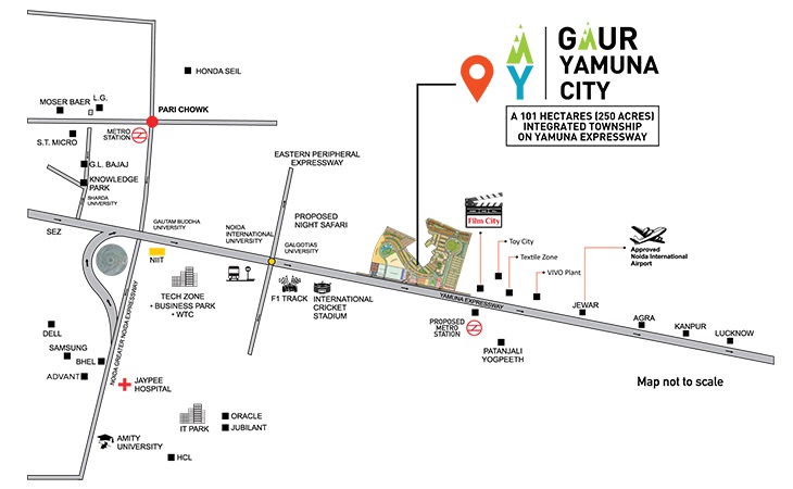 Gaur Yamuna City Aero Villas Location Map