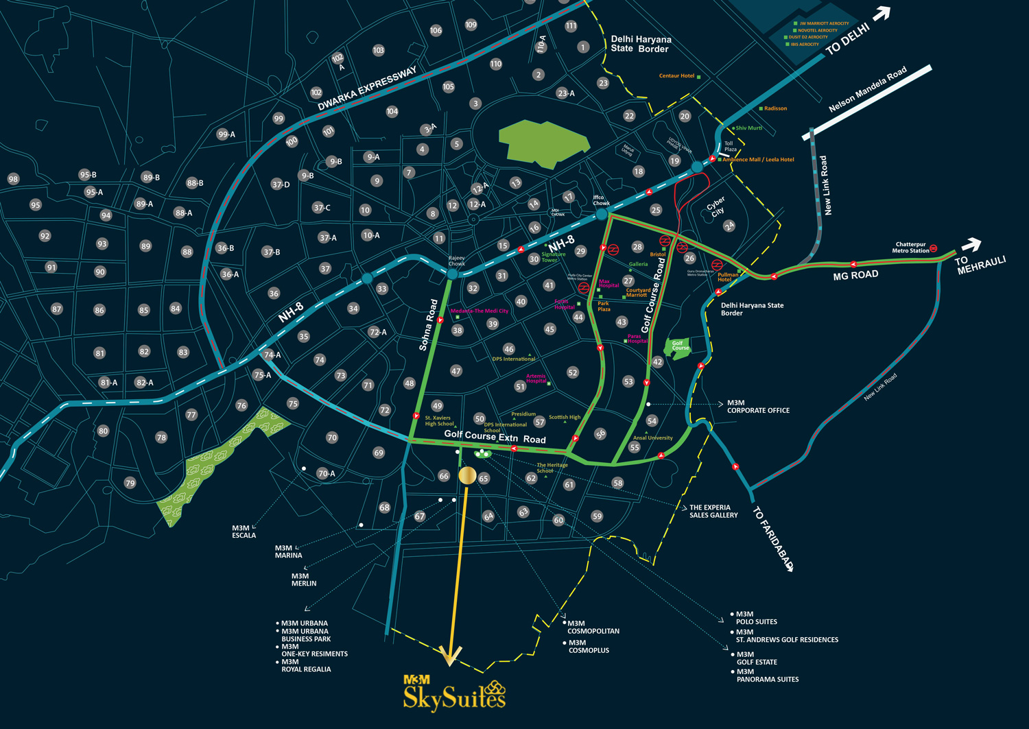 M3m Sky Suites Location Map