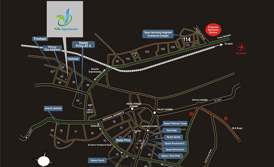 Spaze Villa Apartment Location Map